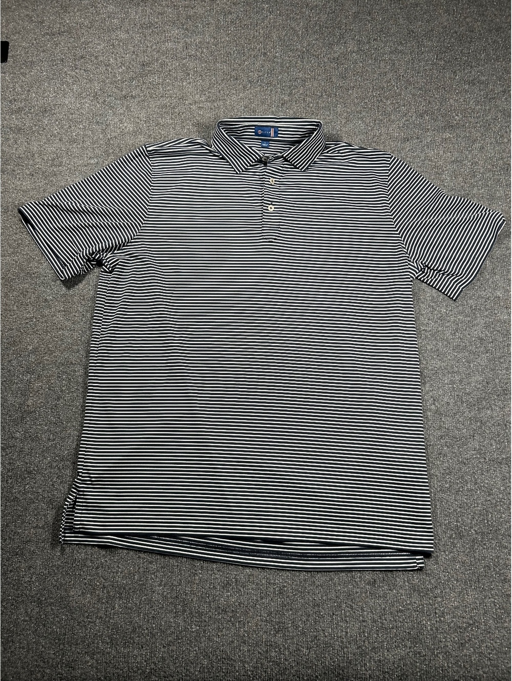 Stitch Men's Navy and White Striped Polo Shirt Size L
